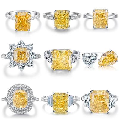 China 925 Sterling Silver Yellow Wedding Ring CLASSIC Water Diamond Ladies Ring Fashion Ice Flower Cut Rectangular Cubic Zirconia Engagement Ring for sale