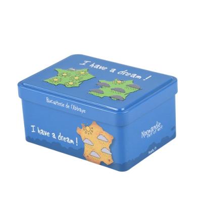 China La galleta vacía rectangular personalizada estaña la poder con la tapa apilable y de grabación en relieve con bisagras en venta