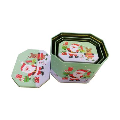 China La galleta vacía del octágono estaña la galleta Tin Container Set Of 3 de la estructura de la jerarquización en venta