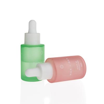 China Skin Care Face Oil Cosmetic Packaging 20ml 30m Flat Shoulder Dropper Bottle 1oz Frosted Serum Green Glass Bottles With White Dropper for sale