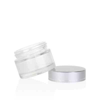 China Clear Face Skin Care Glass Jar 50ml Glass Cream Jar 25ml 30ml Lip Balm Cosmetic Container Container With Matte Silver Aluminum Lid for sale