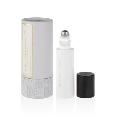 China 5ml 10ml Cosmetic Matte White Glass Rollball Bottles 15ml Oil Fragrance Eco-Friendly Roll-on Bottle Dark Bamboo Lid for sale