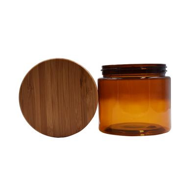 China Eco - Friendly And Recycled Cosmetic Personal Care Jar PP Plastic Brown Jar With Nature Bamboo Lid And Pad for sale