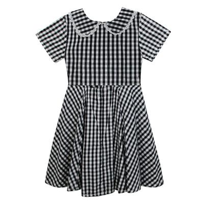 China Washable Sweet Princess Skirt Kids Clothes for Girls Summer Doll Collar Black Plaid Dress White Girls for sale