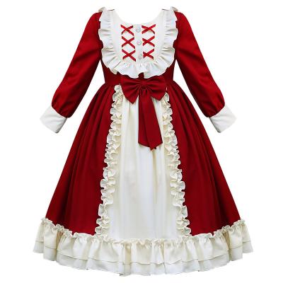 China Washable Cross Ties Lolita Dress Kids New Year Clothes Girl's Red Princess Party Dress for sale