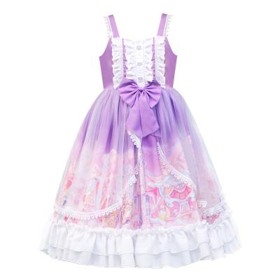 China Good Quality Washable Girls Clothing Printed Lolita Cute Dress With Strap Bow Children for sale