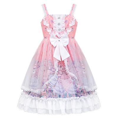 China Lovely Washable Lolita Girl Princess Skirt Kids Summer Wear Printed Vest Style Dresses for sale