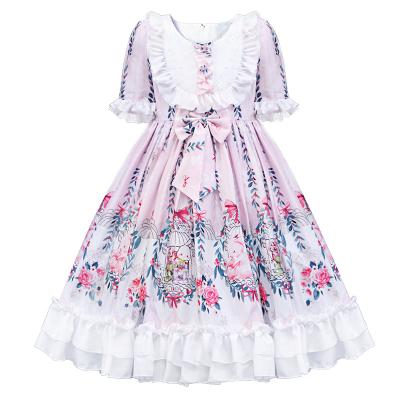 China Summer Kids Clothing Girl Elegant Lolita Children Ruffle Dress With Lace Washable for sale