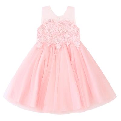 China Washable Soft Kids Invest Dress Girls Summer Clothes Net Yarn Splicing Puffy Dress With Bead for sale