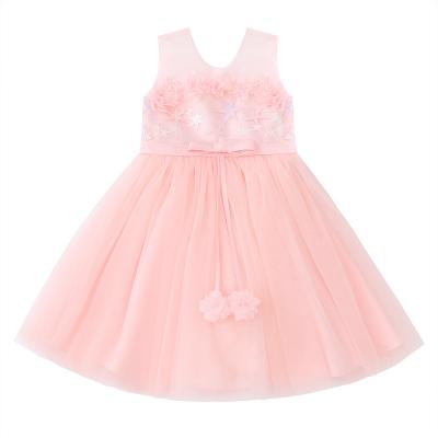 China 2021 Kids Clothing Summer Girls 3D Net Yarn Floral Puffy Puffy Princess Dresses Washable for sale