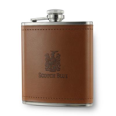 China Printing style leather wine gift flachmann stainless steel whiskey insulated hip set flask with lid for sale