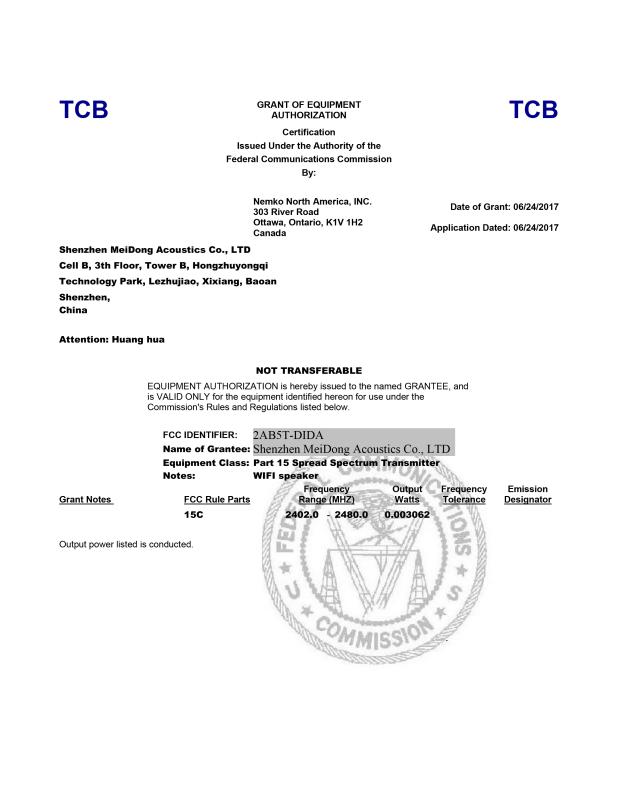 FCC - Shenzhen Meidong Acoustics Co., Ltd.
