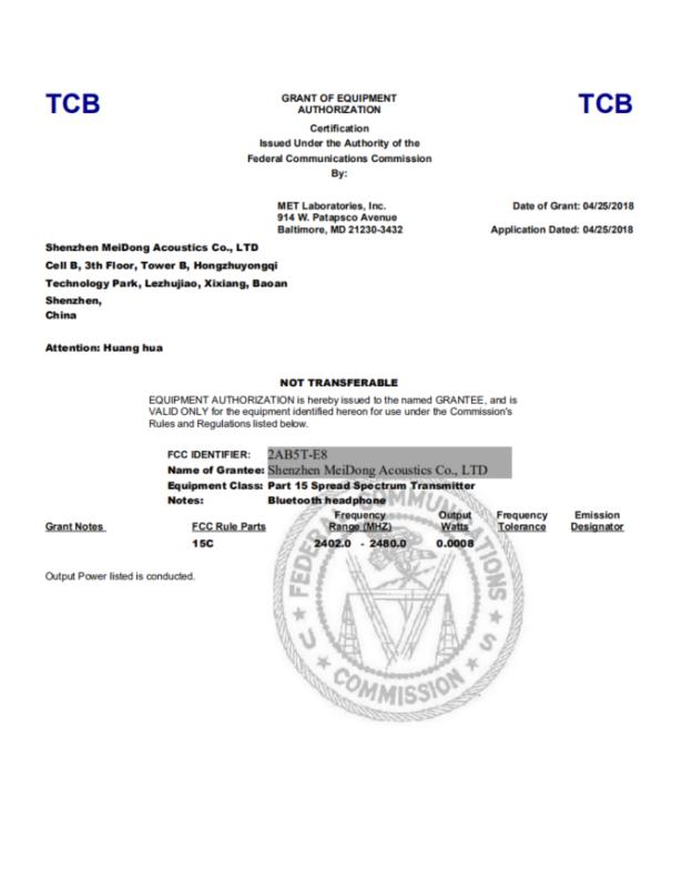 FCC - Shenzhen Meidong Acoustics Co., Ltd.