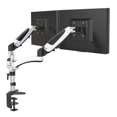 China Hot Selling Metal Aluminum Structure Angleless Tilt Adjustment Dual Height Monitor Arm With Effortless for sale