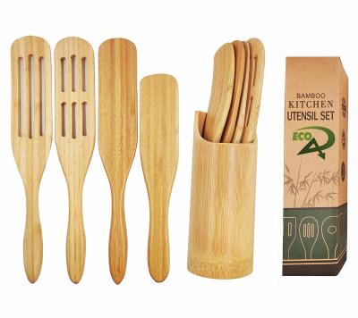 China Amazon Kitchen Viable Hot Selling Spurtle Non-Stick Spoons Set Bamboo Spatula Set For Cooking for sale