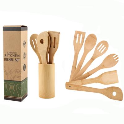 China 2021 Amazon Sustainable Bestseller 6 Piece Kitchen Set Cookware Serving Tools Natural Wood Bamboo Cooking and Serving Utensils for sale