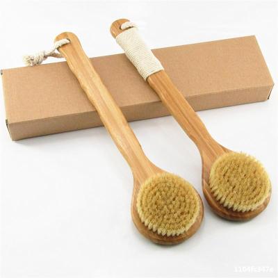 China EXFOLIATING Customized Long Handle Bath Body Brush Shower Natural Bamboo Back Body Cleansing Exfoliator Boar Hair Dry Brushing for sale