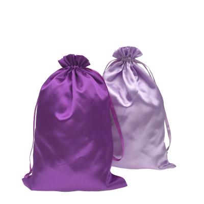 China Soft No Logo Wholesale Silk Vendor Bag Silk Drawstring Hair Wig Custom Silk Bag With Hanger for sale