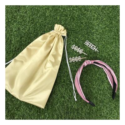 China Wholesale simple black color drawstring satin bag soft silk satin bag logo printed hair silk bags seller for sale