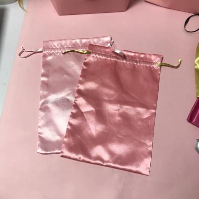 China Recyclable Pink Rose Gold Silk Hair Extension Bag Packaging Silk Bag for sale