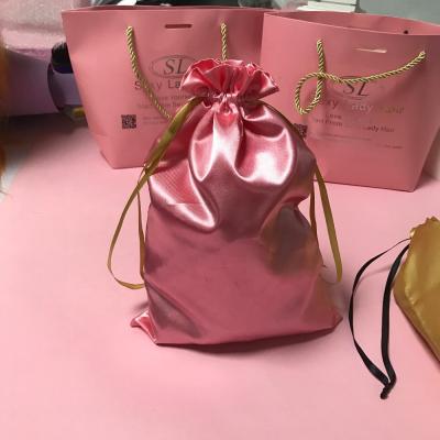 China Recyclable wholesale custom made hair satin gift packaging bag hair silk bag with brand logo silk bags with logo for sale