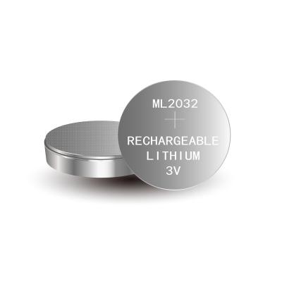 China Rechargeable Toys ML2032 3V 65mAh Lithium Aluminum Alloy Button Cell for sale