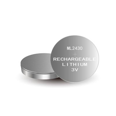 China Rechargeable Toys ML2430 3V 100mAh Lithium Aluminum Alloy Button Cell for sale