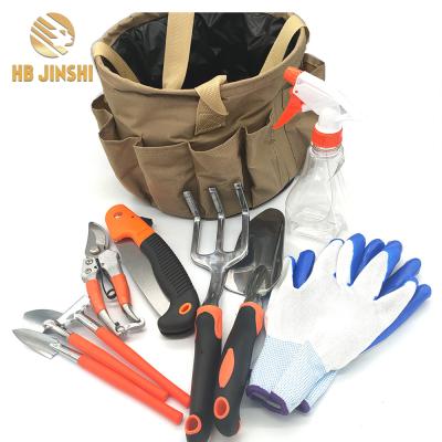 China 10 Pieces Portable Garden Tools Shears Shovel Rake Pruners Spray Bottle Portable Garden Tools Bag for sale