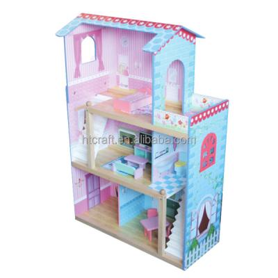 China Age 3 and Above 71x29.5x(H)105CM MDF E1 & Pinewood Triple Floors American Wooden Dollhouse Easy Assembly 18 Inches, ASTM963 Standard for sale