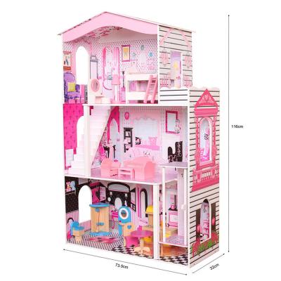 China Mini Toy Factory Direct Selling 3 Storeys Mansion Wooden Majestic Dollhouse With Elevator And 17pcs Furniture Fashion Miniature Dollhouse for sale