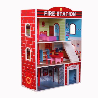 China Cartoon Toy Fashion Wooden Dollhouse Furniture with Accessories Inside Role Play Interactive Wooden Toys for Preschool Children for sale