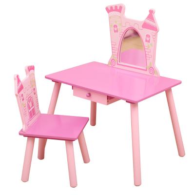 China Modern luxury castle kids dressing table with mirror and stool 2021 new design girls dressing mirror table kids furniture for sale