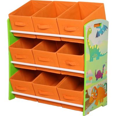 China Cute Dinasour Design Free Standing Toy Storage Case With 6 Non Woven Fabric Bins High Quality Kids Toys Organizer Storage for sale