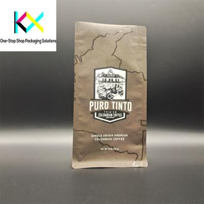 China Customized Logo Flat Bottom Box Pouches Coffee Bags With Valve 130um Te koop