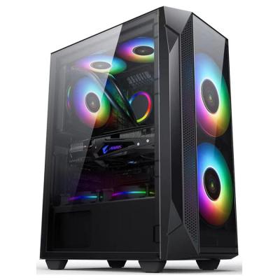 China Ruix Desktop Wind Version ATX Glass Computer Case With Fans LED Micro Handle ATX PC Case for sale