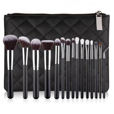 China Angular Blush Melason 15 Pcs Custom Wood Handle Black Professional Makeup Brush Set Your Own Brand Wholesale Cosmetic Tools for sale