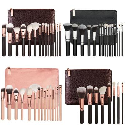 China Angular Blush Melason Custom Black Handle 15 Pieces Professional Pink Makeup Brush With Bag Set Your Own Brand Wholesale Cosmetic Tools for sale