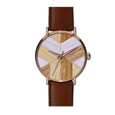 China Shenzhen Alarm Watch Luxury Leather Strap Watch Men With Wooden Dial for sale