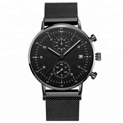 China Alarm All Black Luxury Wristwatch Men Watches OEM 2019 With Mesh Strap for sale