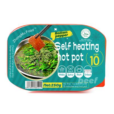 China Instant halal self-heating hot pot with rattan pepper and spicy beef is convenient and quickly Chinese hot pot for sale