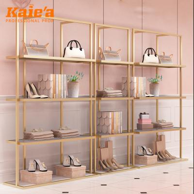 China Retail Shop Rack Bag Store Stainless Steel Shoe Shoe Rack And Wooden Bag Display Rack for sale