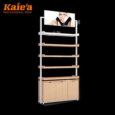 China Unique hot sale metal and wooden shoes show rack display stand for shoe store decoration for sale