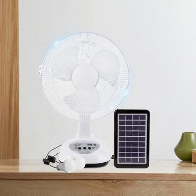 China New Table Fan Rechargeable Energy 12 Inch Solar Emergency Fan Lamp With Rechargeable Charger Desktop Solar Fan for sale