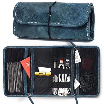 China Multifunctional Leather Case Travel Passport Holders USB Charger Organizer Cables Electronic Bag Parts Accessories Storage Bags for sale