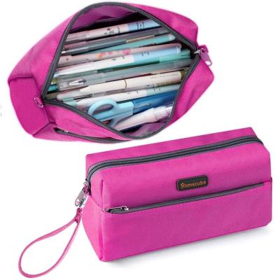 China Large Capacity MOQ Low Red Stuffed Pencil Bag Multi-Function Custom School Girls Cute for sale