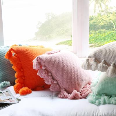 China Soft Fashion Cheap Pure Color Newta Knitted Pillow Lantern Ball Tile Decorative Orange Acrylic Knitted Cushion Sofa Cover for sale