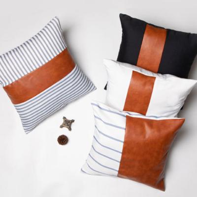 China Best Soft Selling Product Stripe Splicing PU Canvas SublimationCushion Leather Cover for sale