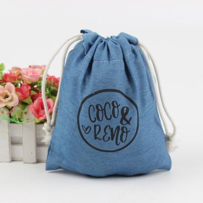 China Custom Folding Denim Canvas Bag Eco Logo Printed Gift Canvas Cotton Double String Handbag Shoe Dust Drawstring Bag for sale