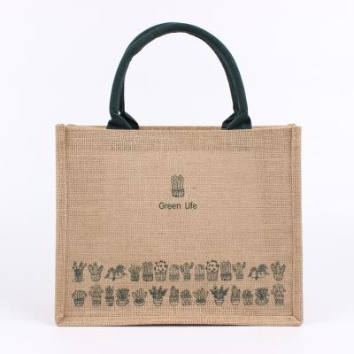 China Eco Recycle HOT SALE Custom Natural Wholesale Eco Logo Reusable Shopping Jute Laminated Grocery Bag Tote Fashion Style for sale