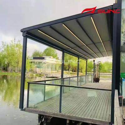 China LED light strips/retractable roof pergola LED light strip/retractable roof pergola motorized waterproof garage tent cost PVC retractable pergola for sale